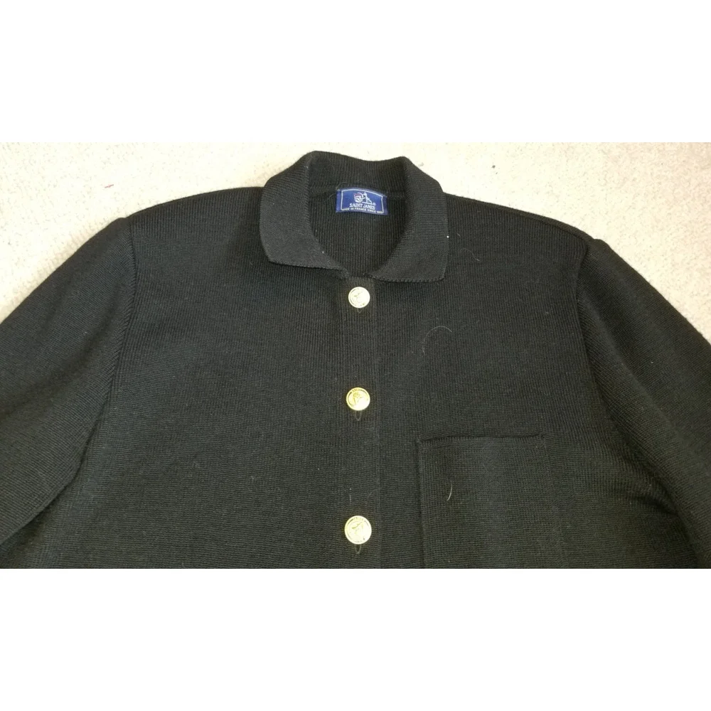 VINTAGE Womens Sweater/Jacket-SAINT JAMES-FRANCE-black wool Old Money Classic-M